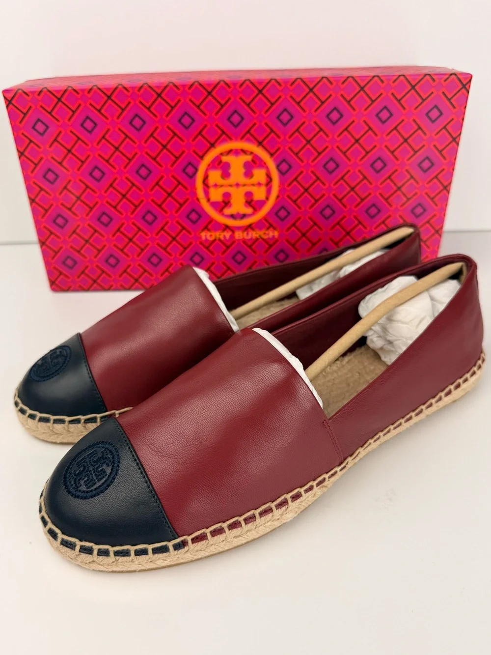 Tory Burch Colorblock Flat Espadrille Flats Tuscan Wine / Navy Nappa Leather